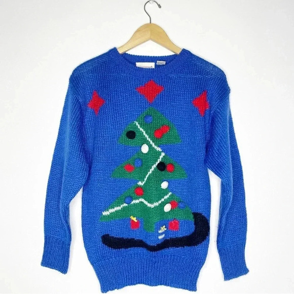 Adell barre Vintage Christmas Tree Holiday Sweater Size Medium - Picture 2 of 7
